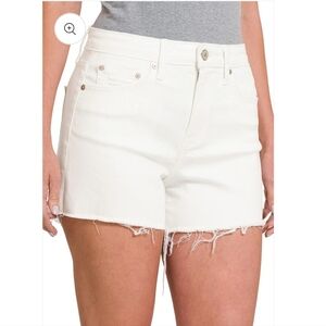 Zenana High Waist Raw Hem White Denim Shorts